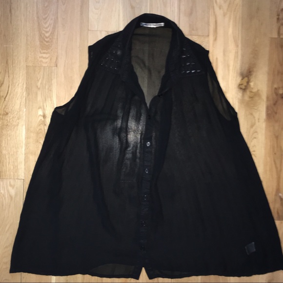 Black Sheer Flowy Top with Studded Collar - Picture 2 of 8